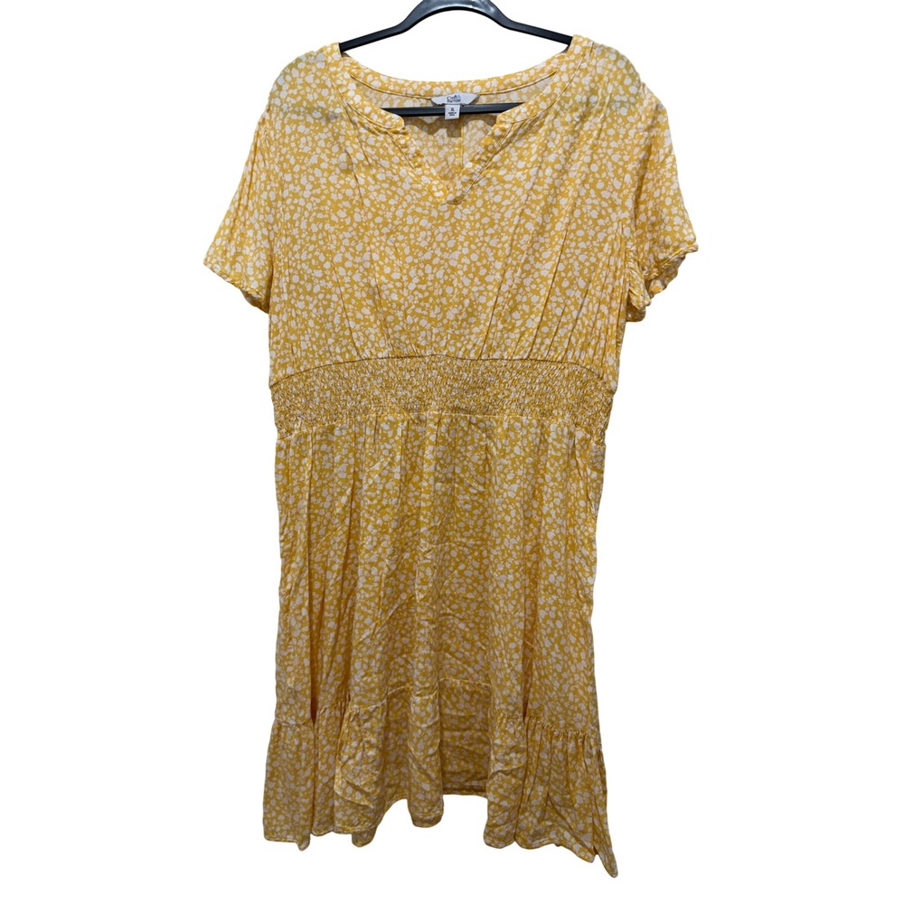 Croft & Barrow Womens Yellow White Floral Smocked Waist Ruffle Hem Dress XL